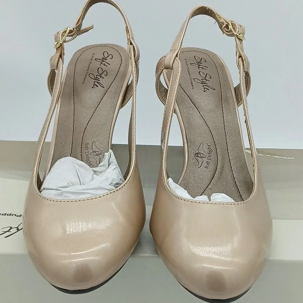 Soft Style By Hush Puppies Co. Catey Slingback Pumps Bone Pearl Patent 7.5M Read